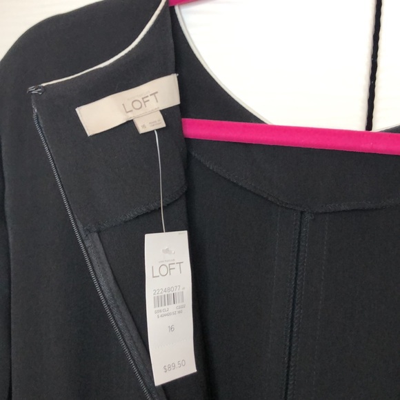 NWT LOFT black fit-and-flare style dress with white piping/trim. Size 16. - Picture 9 of 9